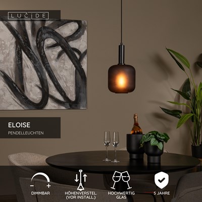 Lucide ELOISE - Pendelleuchten - Ø 21 cm - 1xE27 - Schwarz